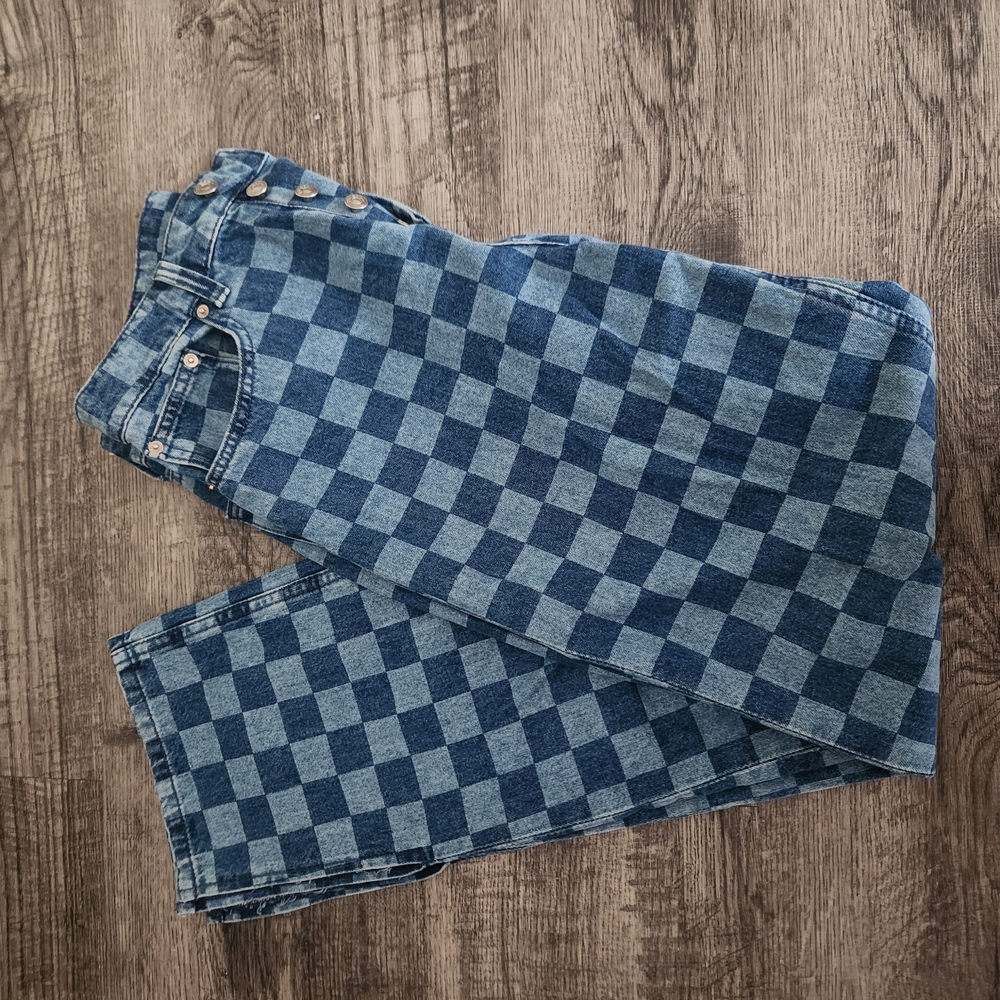 H&M Checkered Blue Straight Leg Jeans For Woman Size 26
